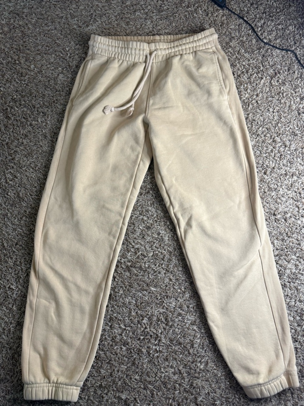 Aritzia TNA CozyAF Fleece Joggers XS Cream Beige Sweatpants‎ Ribbed Panel